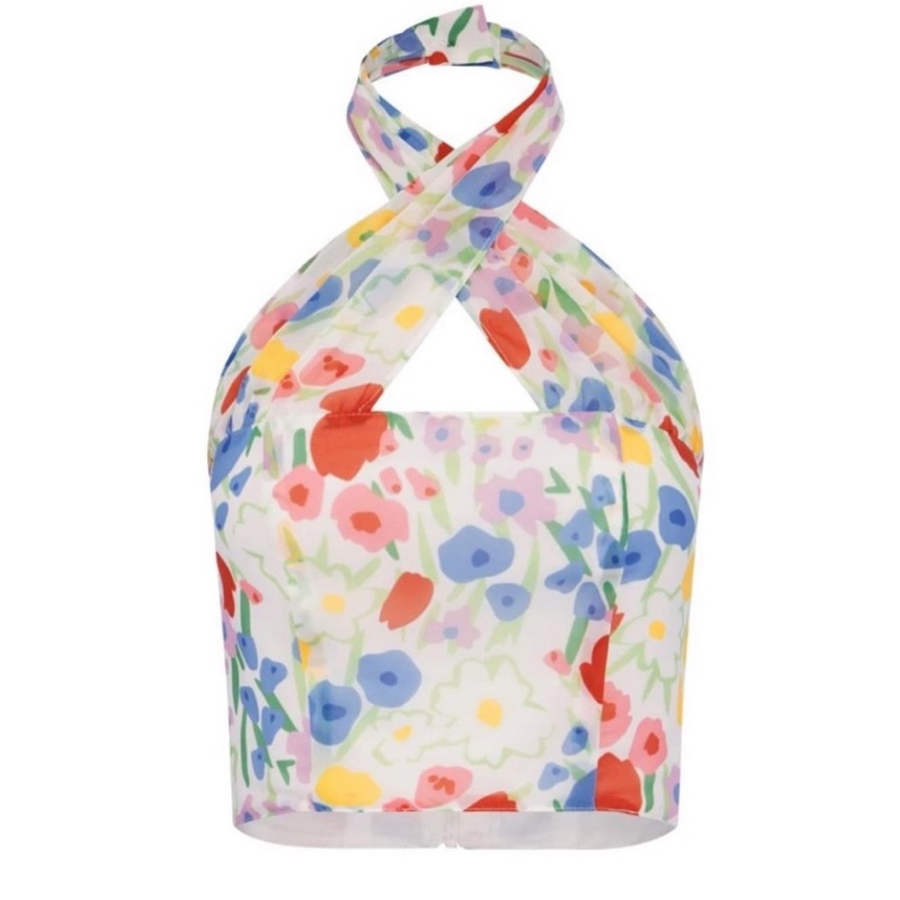 With Jéan Floral Crop Halter Blouse